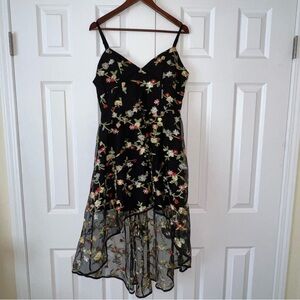 Floral Embroidered Black High Low Dress Size L Dressfo Brand